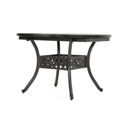 Outdoor Expandable Aluminum Dining Table With Latticework Details And Curvy Legs