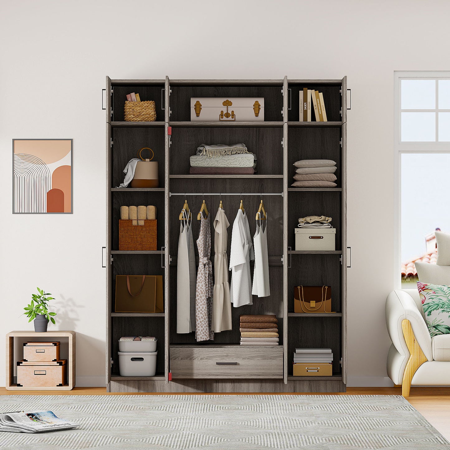 Contemporary 4 Door Wardrobe With 1 Drawer And Top Cabinet