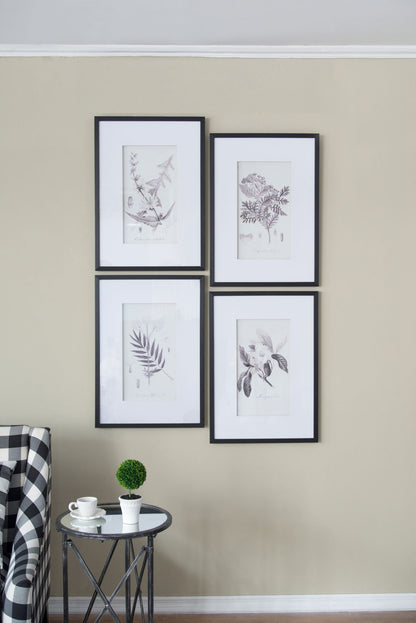 Botanical Wall Art Prints, Home Decor For Living Room Dining Room, Bedroom, Hallway (Set of 4) - White / Black
