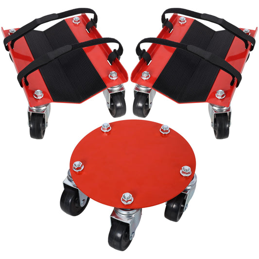Heavy Duty Snowmobile Dolly V Slide With 2.5" Swivel Casters, Rubber Pad, 1500Lbs Capacity Steel - Red