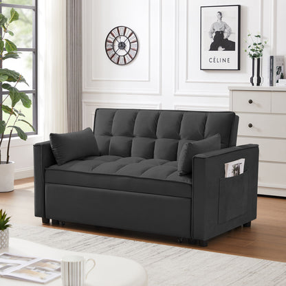 Modern Velvet Convertible Loveseat Futon Sofa With Pullout Bed, Reclining Backrest