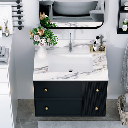 Elegant Vanity Top With Undermount Sink And Backsplash, Sintered Stone
