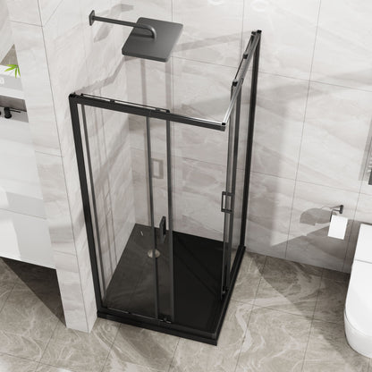 Corner Sliding Shower Door And Shower Base Combo Kit No Drain Kit - Matte Black