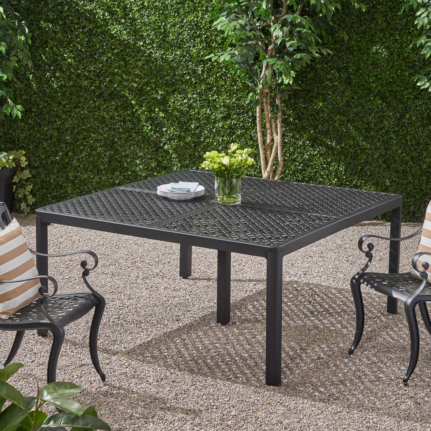 Outdoor Modern Aluminum Dining Table With Woven Accents