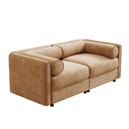 Stylish Chenille Sofa With Storage Seat And Cylindrical Backrest