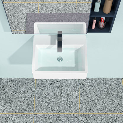 Modern Ceramic Rectangular Wall Mounted Bathroom Sink With Faucet Hole & Overflow