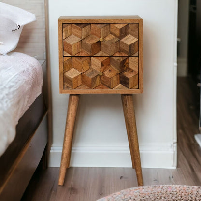 Mini Cube Carved 2 Drawer Nightstand