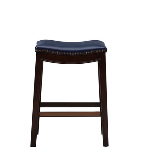 Saddle Counter Stool With Antique Bronze Detailing And High Density Foam - Navy