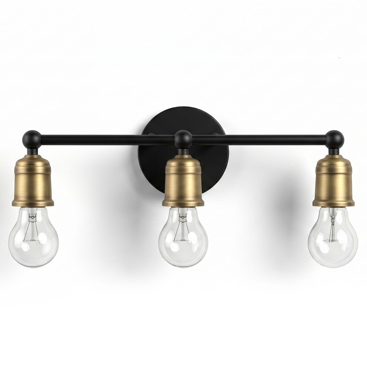 3 Light Wall Sconce, Vanity Light, No Bulbs Included - Black / Gold