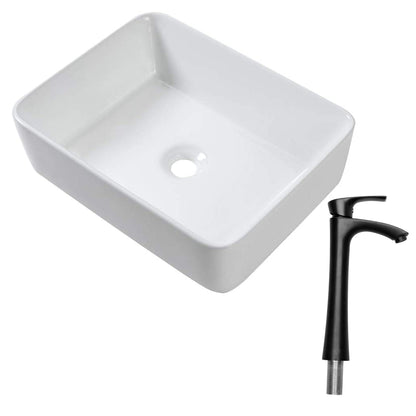 19" 5" Bathroom Sink Combo Rectangular Vessel Vanity Set With Faucet Drop In Ready Ceramic Basin - White / Black