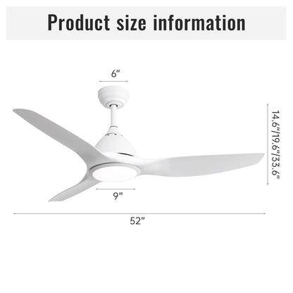 Modern Ceiling Fan With 22W Led Light, 3 ABS Fan Blades Dc Motor Ceiling Fan For Bedroom Living Room