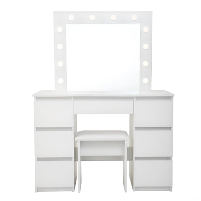 Large Vanity Tables With Mirror And Light - Matte White