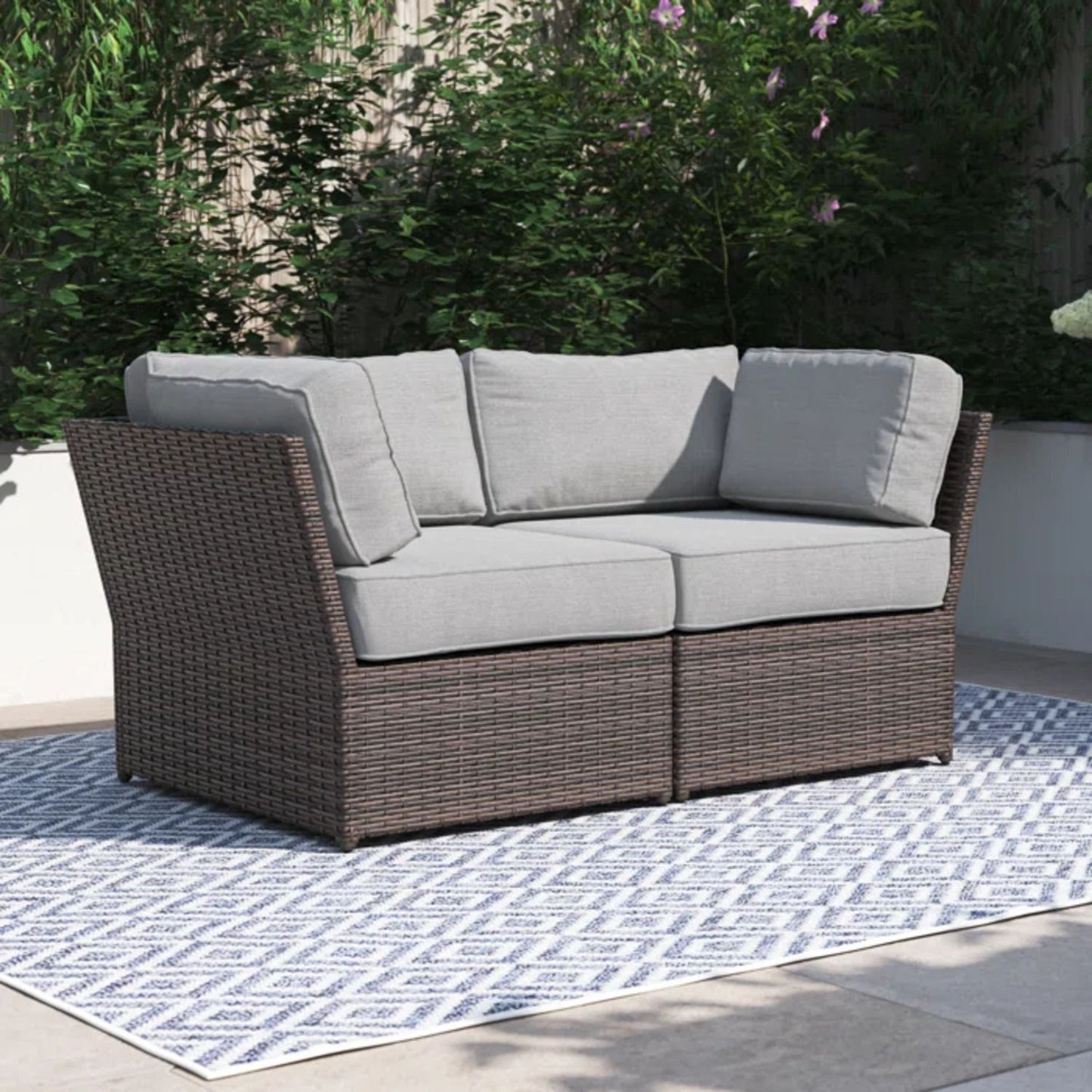Outdoor Wicker Loveseat With Cushions Patio Seating Wicker - Brown