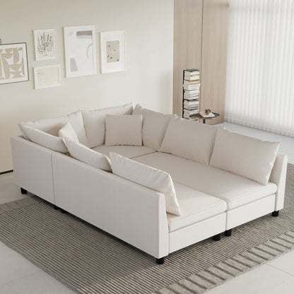 Modular Sectional Bed Couch Set With Pillows Free Combination, Minimalist Style Oversized 6 Seat Convertible Sofa