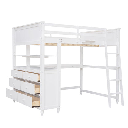 Loft Bed With Drawers With Desk And Shelves