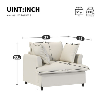 Oversized Single Seat Sofa Module For Modular Sectional Wide Seat, Armchair With Pillows Modern Upholstered Comfy Single Couch Lounge