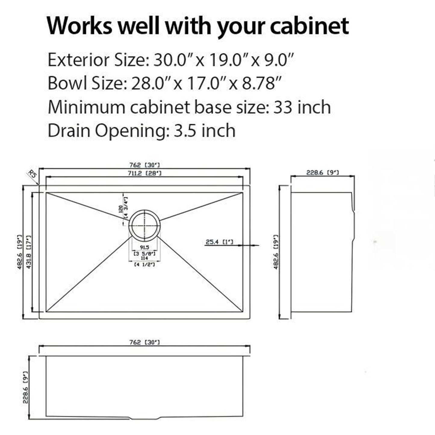 Undermount Steel Kitchen Sink, Deep Single Bowl Basin