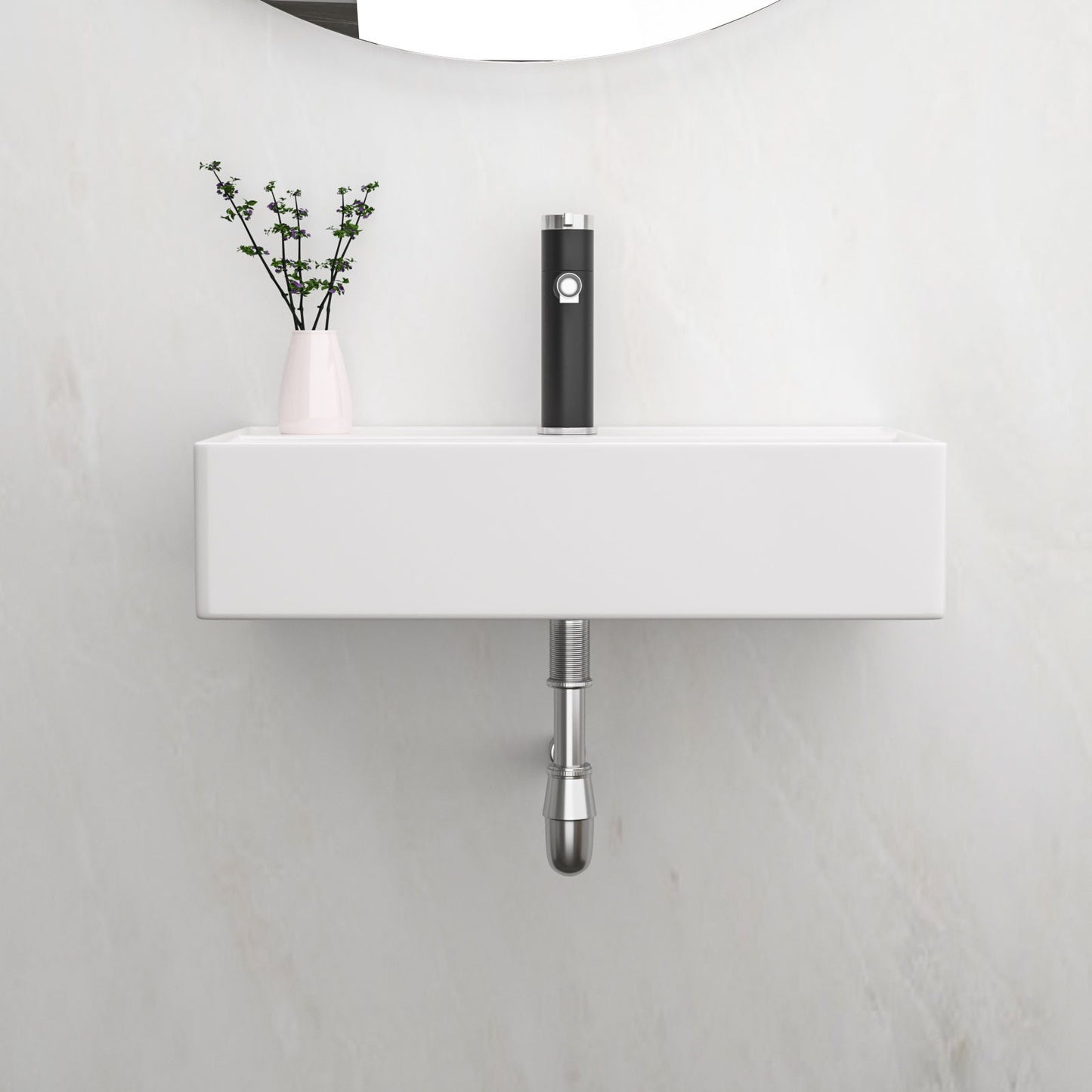 Modern Ceramic Rectangular Wall Mounted Bathroom Sink With Faucet Hole & Overflow