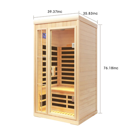 Deluxe Version Plus 1 Person Far Infrared Hemlock Sauna Room With LED Colour Lights - Natural