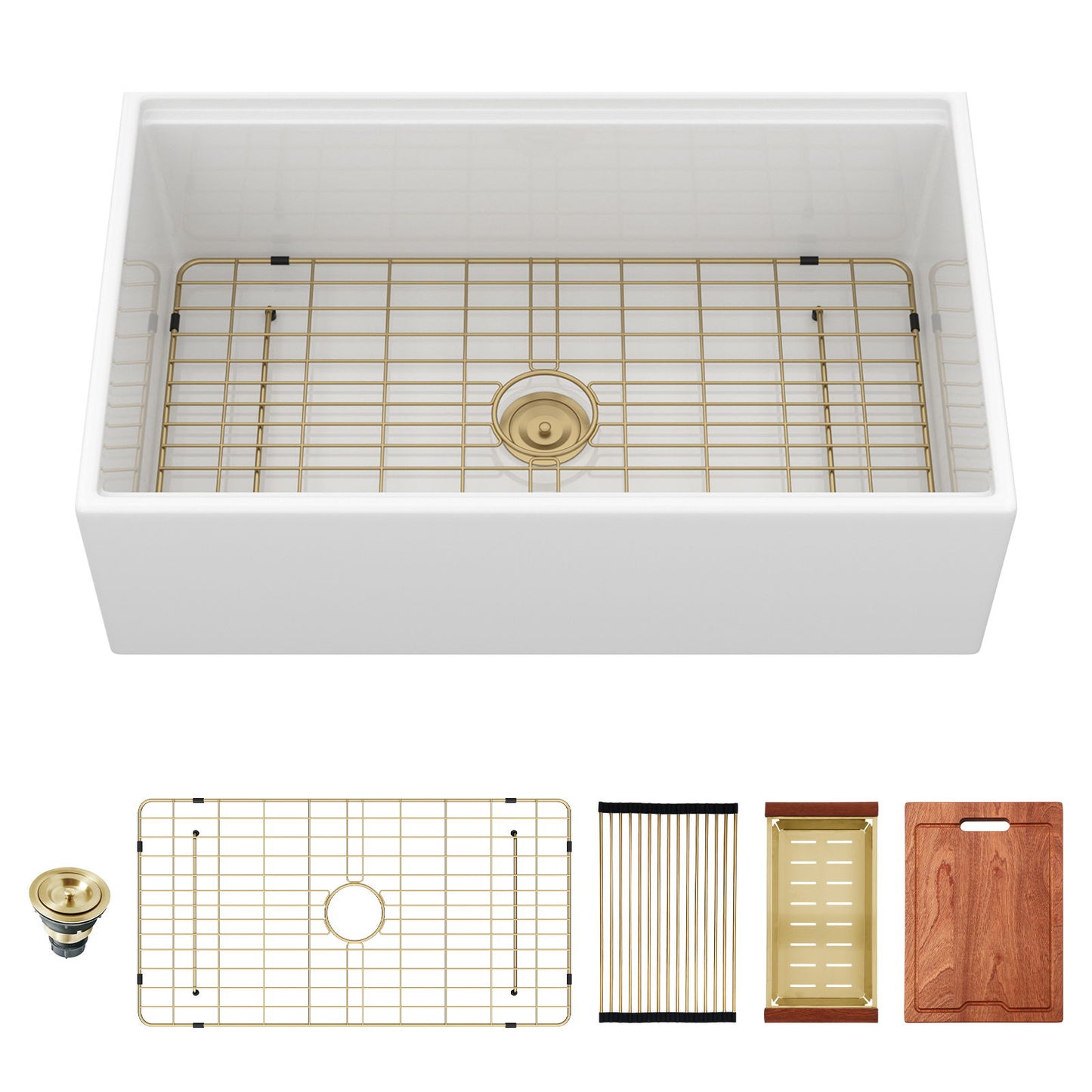 Workstation Single Bowl, Apron Front Kitchen Sink - White