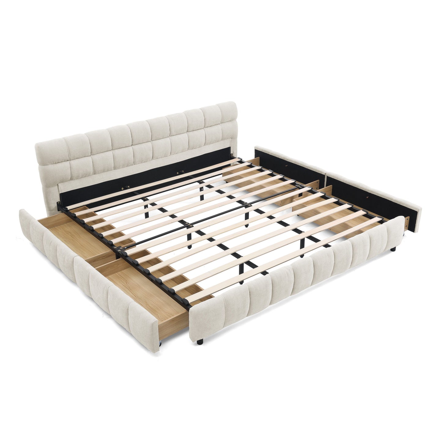 Modern Platform Bed Frame With Thick Chenille Fabric