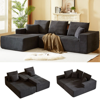 Modular Sectional Sofa With Chaise, L Shaped Cloud Couch With Deep Seat, Sectional Couches For Living Room - Black