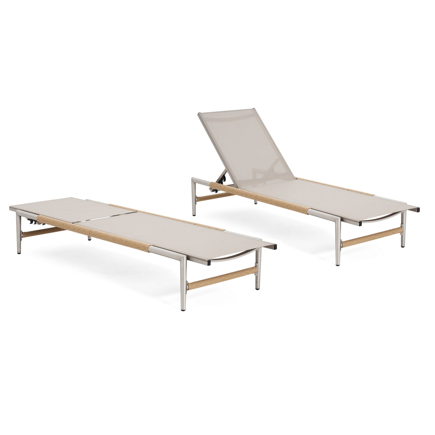 Hargrove - Outdoor Patio Aluminum Chaise Lounge (Set of 2) - Natural / Silver