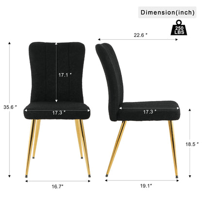 Modern Teddy Wool Dining Chair With Plated Metal Legs Upholstered Fabric Side Chair (Set of 4) - Black