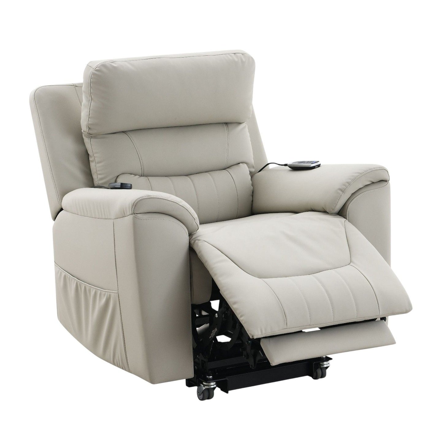 Marsha - Silicone Synthetic Leather Power Motion Recliner With Lift Heating Massage Chair - Light Gray