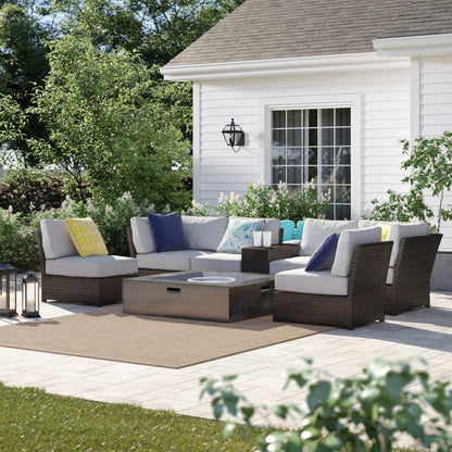 Contemporary Patio Seating Set With Fire Pit