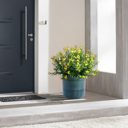 Grid Flowerpot (Set of 3), Planter For Patio, Garden, Windowsill - Blue / Green