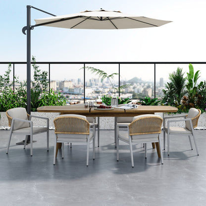 Modern Outdoor Dining Set With Expandable Acacia Wood Table