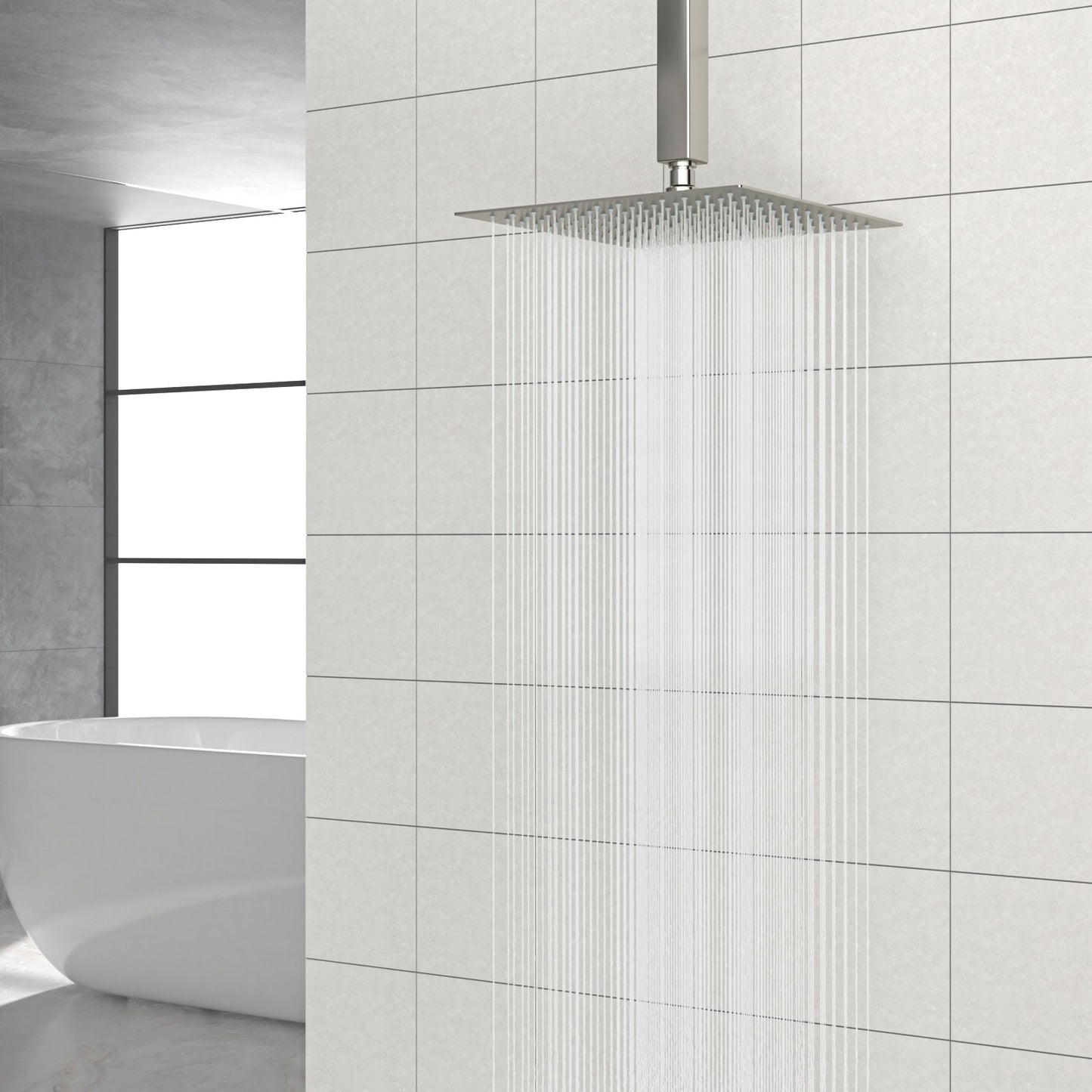 Modern 10" Square Rainfall Shower Head & Stainless Steel Wall Or Ceiling Mount Luxury Spa Shower Panel