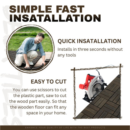 Acacia Wood Interlocking Deck Tiles Checker Pattern For Outdoor Flooring
