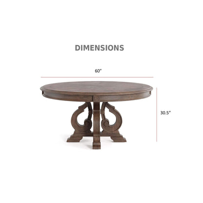 Round Dining Table With Pedestal Base - Natural / Rustic
