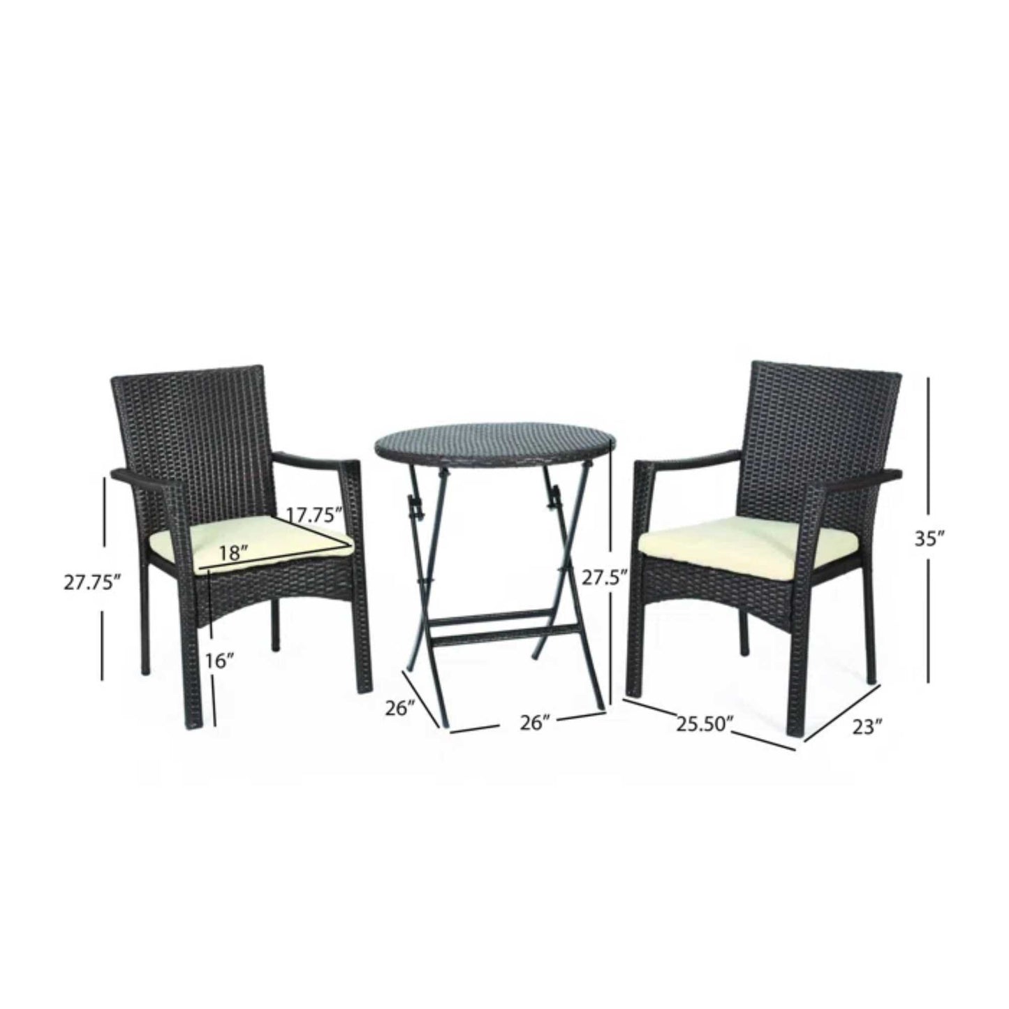 3 Piece Bistro Set With Water Resistant Cushions And 2 Chairs - Brown Multi