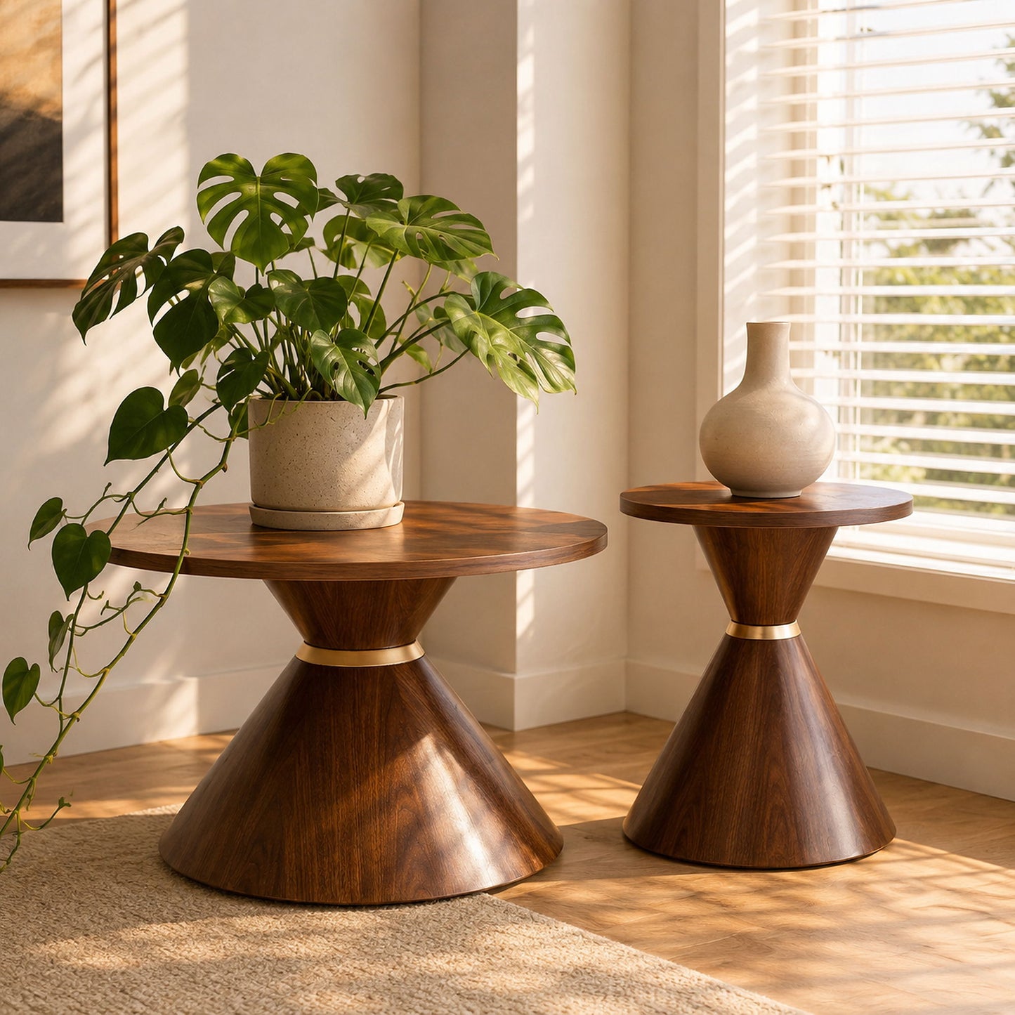 2 Piece Round Coffee Table Set For Living Room