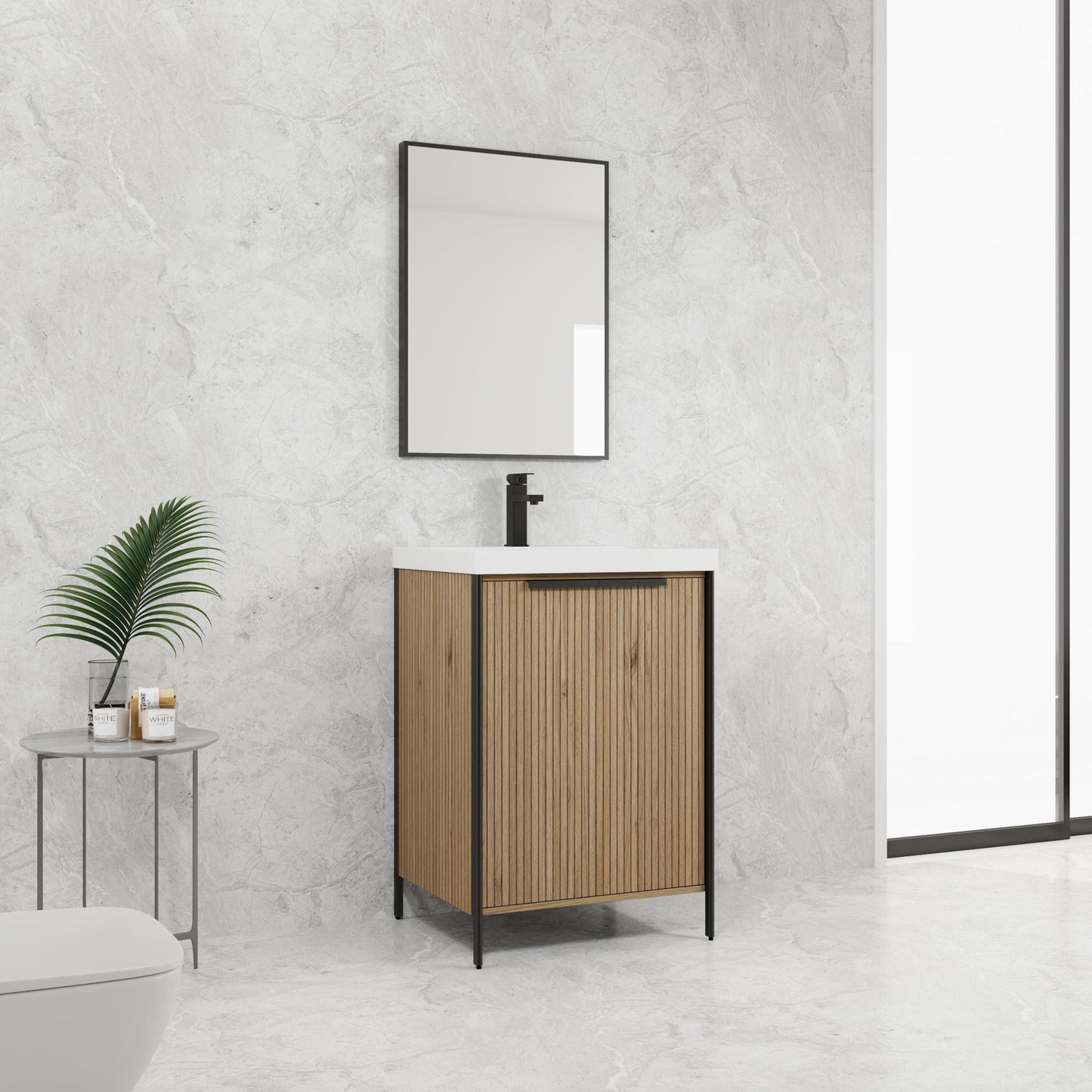 Modern Freestanding Bathroom Vanity With Resin Sink & Soft Close Cabinet Doors