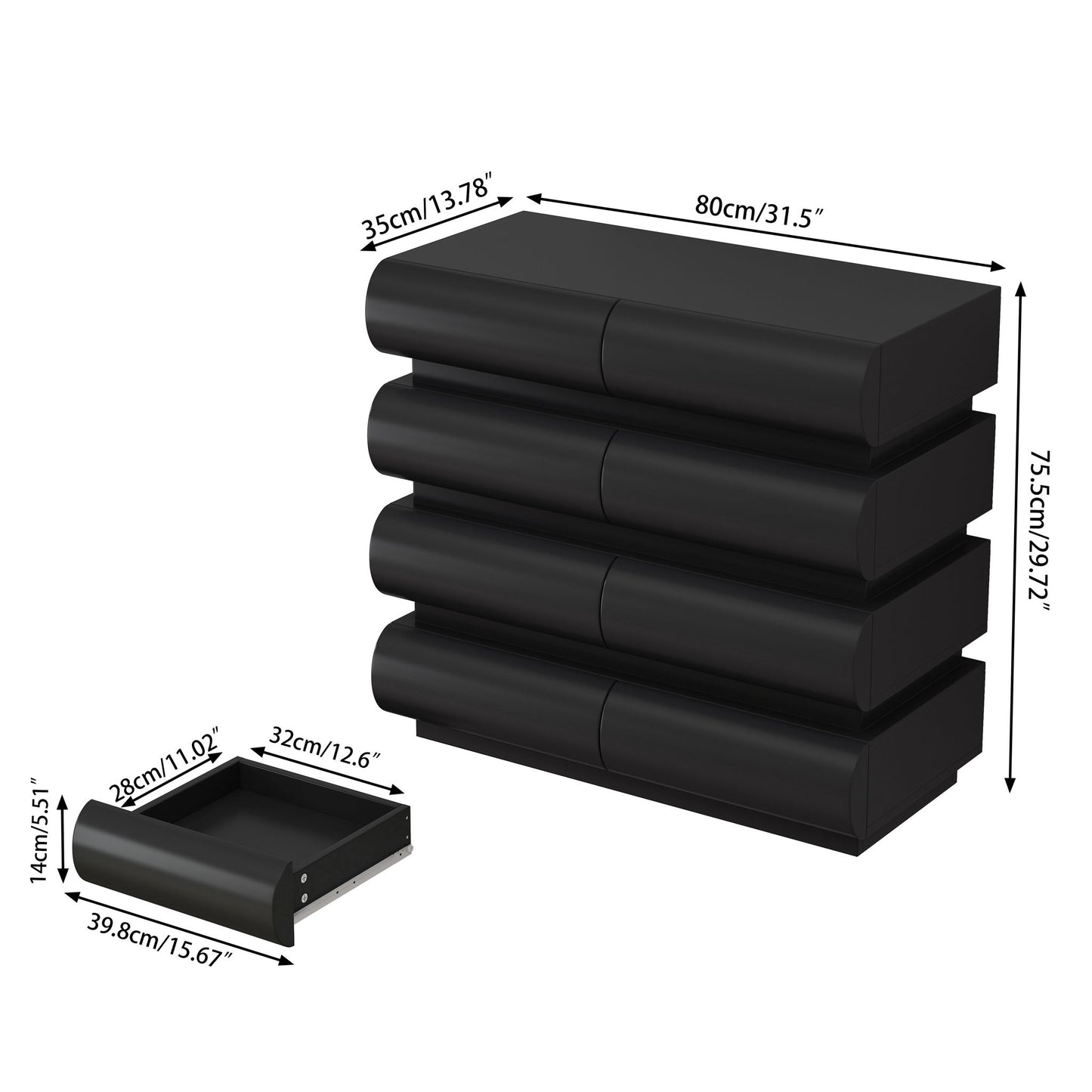 Minimalist Handle Less 8 Drawer Dresser With Wide Storage