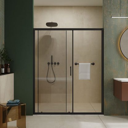 Single Sliding Shower Door, Thick Clear Tempered Glass Shower Door With Stainless Steel Handle
