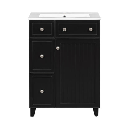 Transitional Style Bathroom Vanity Cabinet With Ceramic Sink