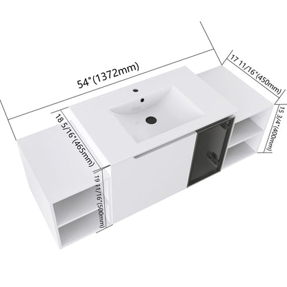 Wall Mounted Bathroom Vanity With Sink, Cabinet & Half Door