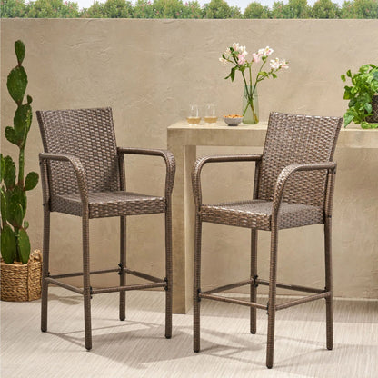 Outdoor Wicker Barstools With Rattan And Iron Frame