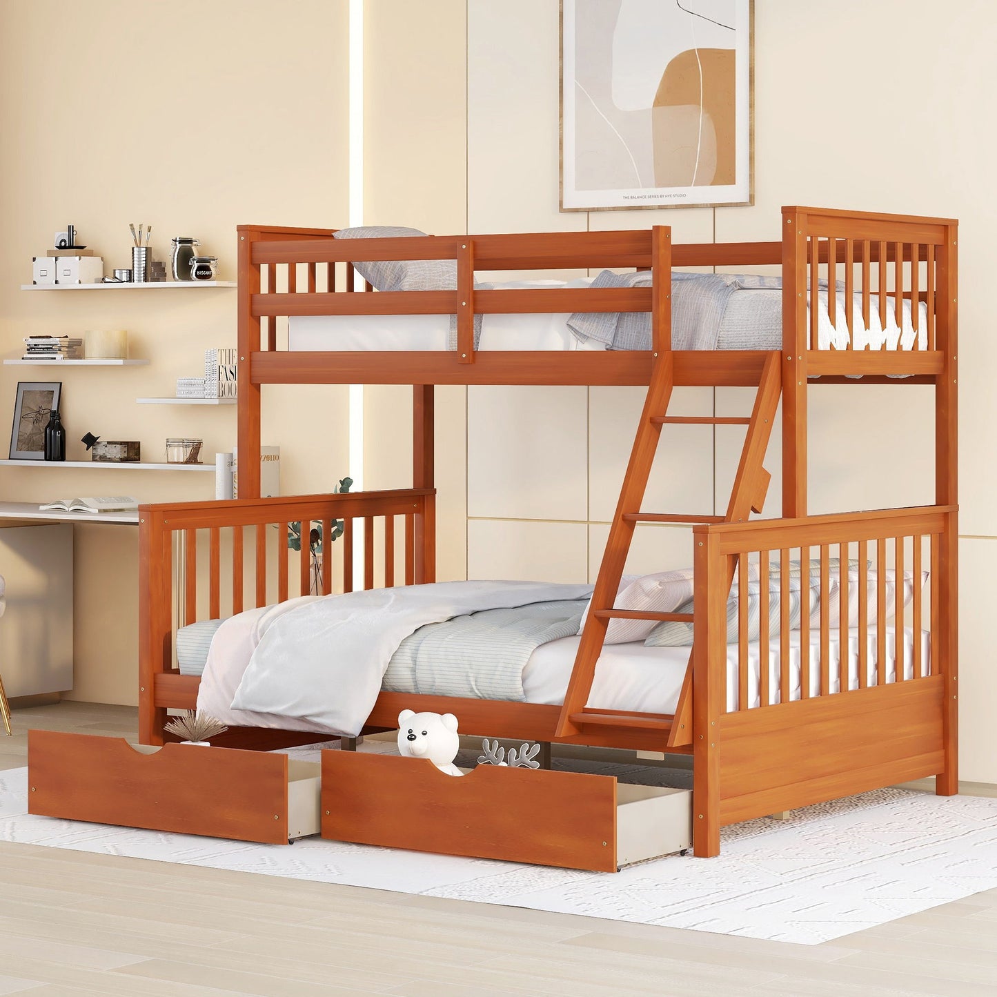 Bunk Bed With Ladders And 2 Storage Drawers