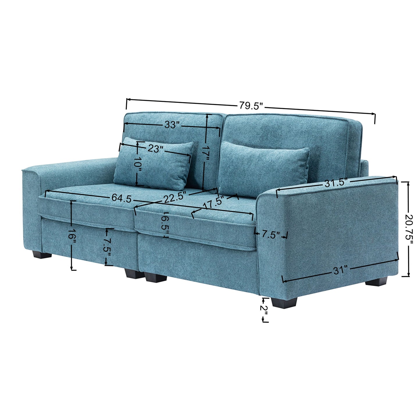 Modern Fabric Sofa With Plush Cushions, Sleek Arm Design