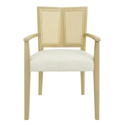 Mid Century Modern Arm Dining Chairs With Rattan Backrest