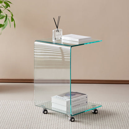 Tempered Clear Bent Glass Side Table End Table For Living Room, Small Sofa Table - Transparent