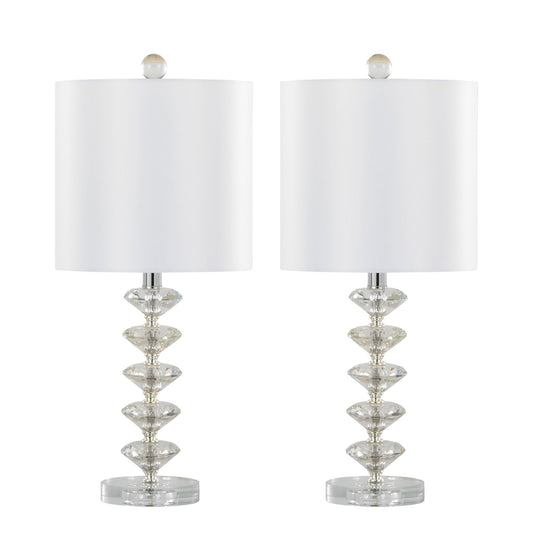 Diamond - Stacked Contemporary Crystal Table Lamp (Set of 2) - Clear / Off White / Chrome