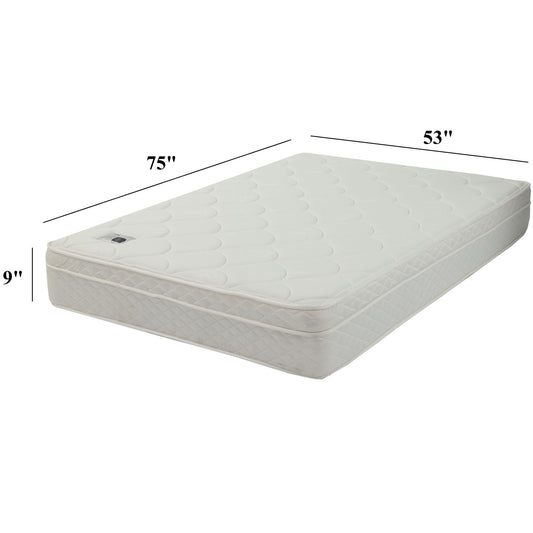 9" Size Bed Mattress With Bonnell Coil Inner Spring And 2.5" Euro Top Foam + Spring Material - White - Full