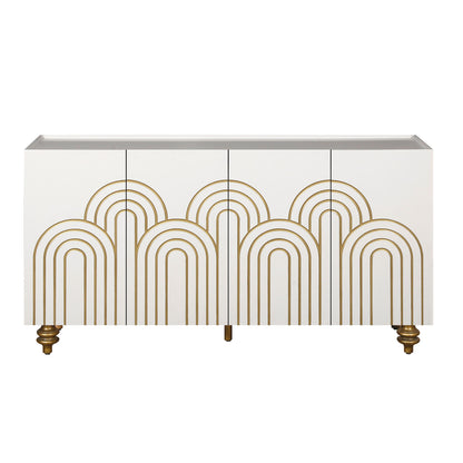 Modern Fluted Sideboard Buffet With Storage, Curve Element, 4 Doors With Adjustable Shelves